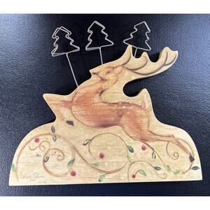Vintage Cheri Blum Photo Clip Reindeer Holiday Christmas Wood Tabletop Stand